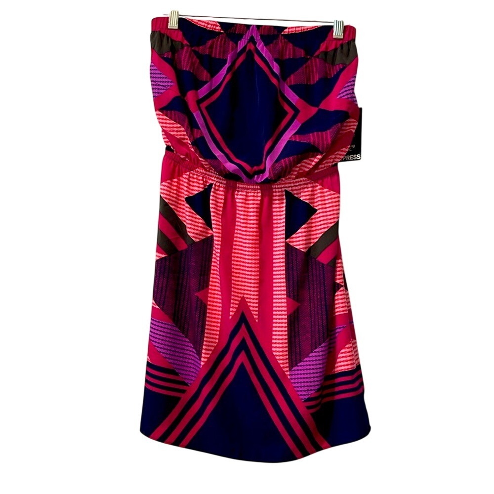 Express Pink and Blue Strapless Sheath‎ Dress XS